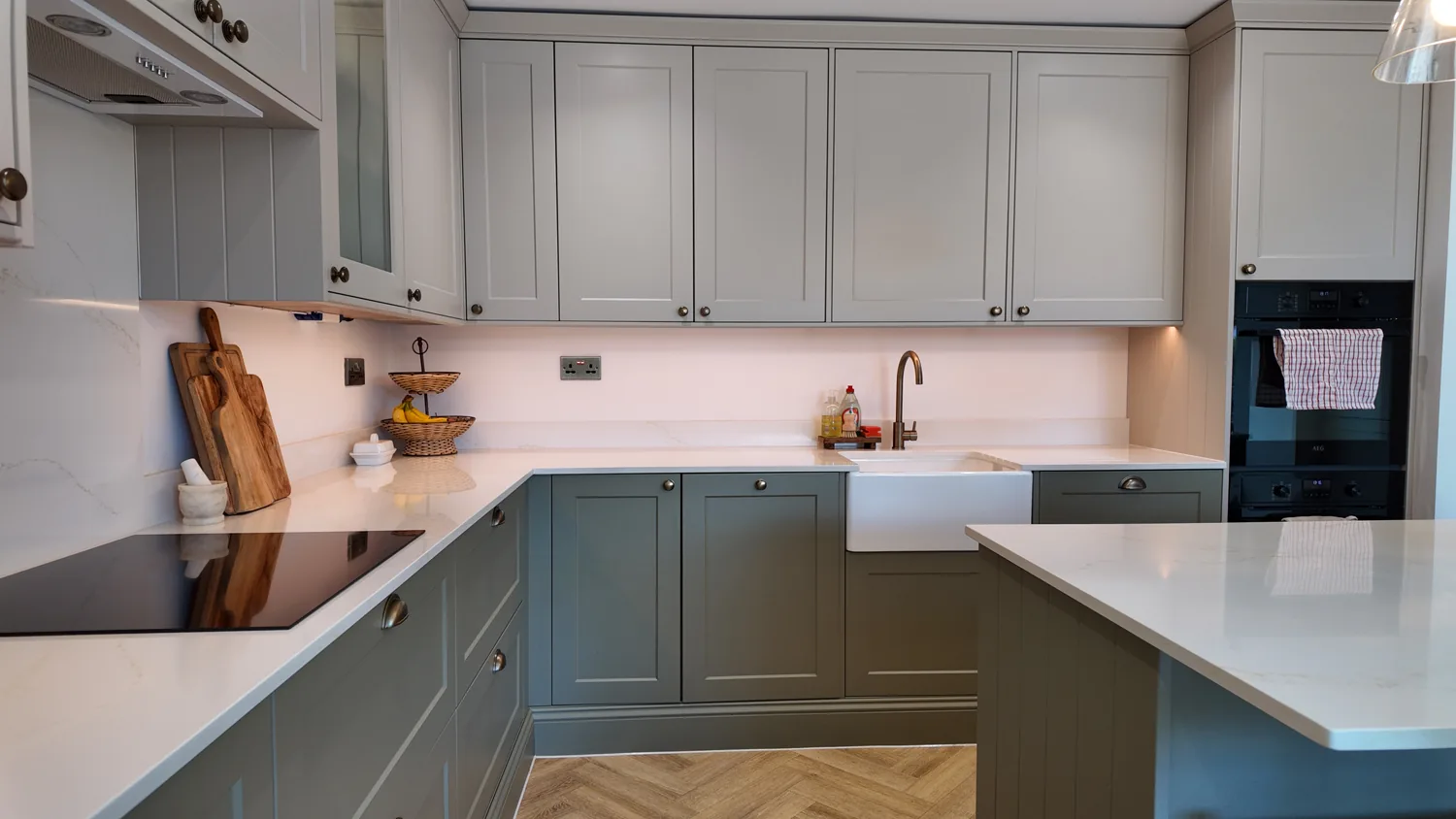 The Billericay kitchen with butler sink, stone worktops and central island