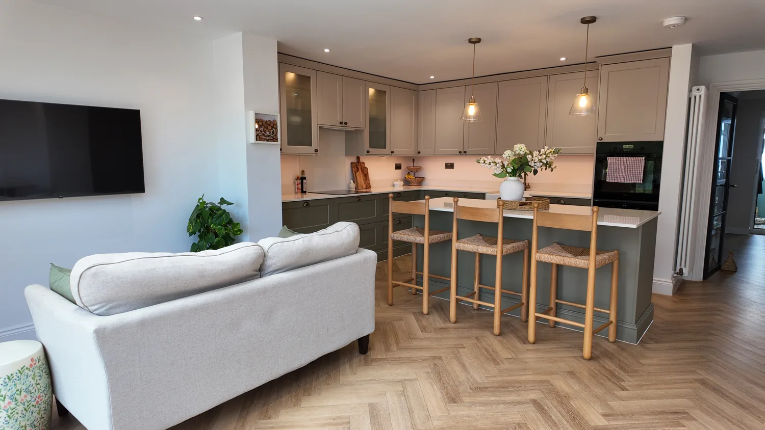 Open plan kitchen, dining and living space in the Billericay rear extension.