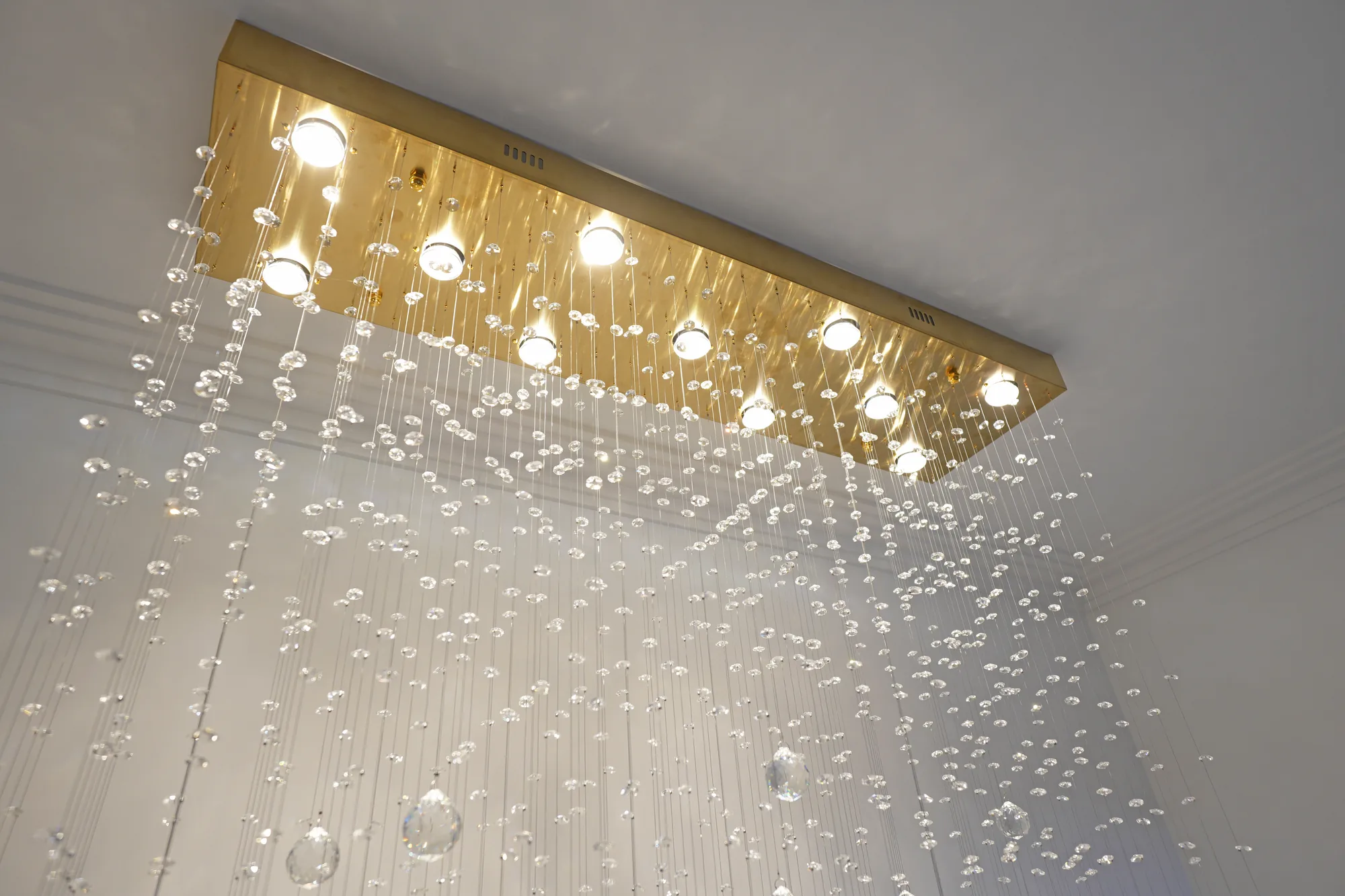 Crystal droplet chandelier detail at the Chigwell new build.