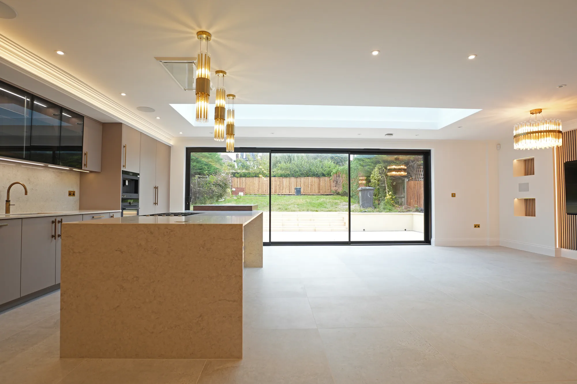 Stone worktop and kitchen island detail.