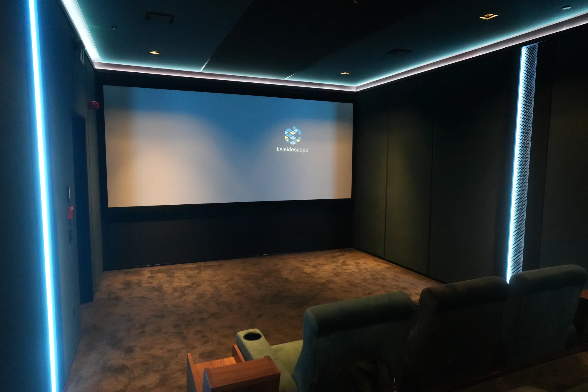Cinema screen wall in the acoustically engineered Monitor Audio show unit.