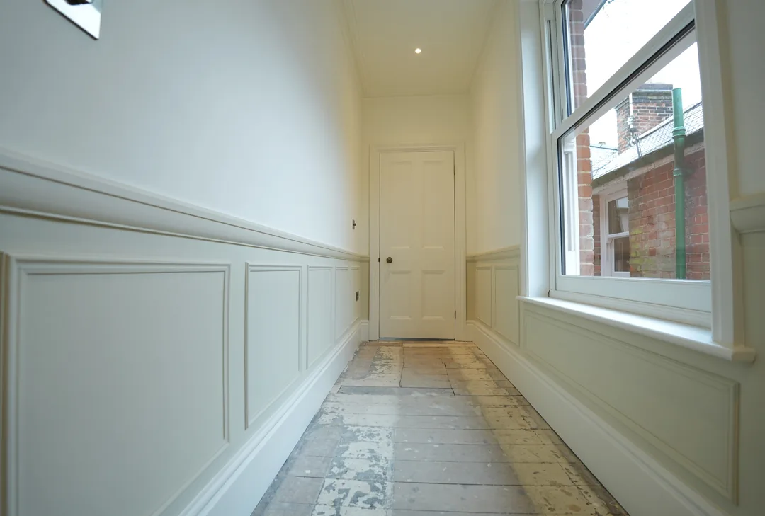 Panelled hallway at the Wickham Bishops house, rebuilt in keeping with the 1850s original