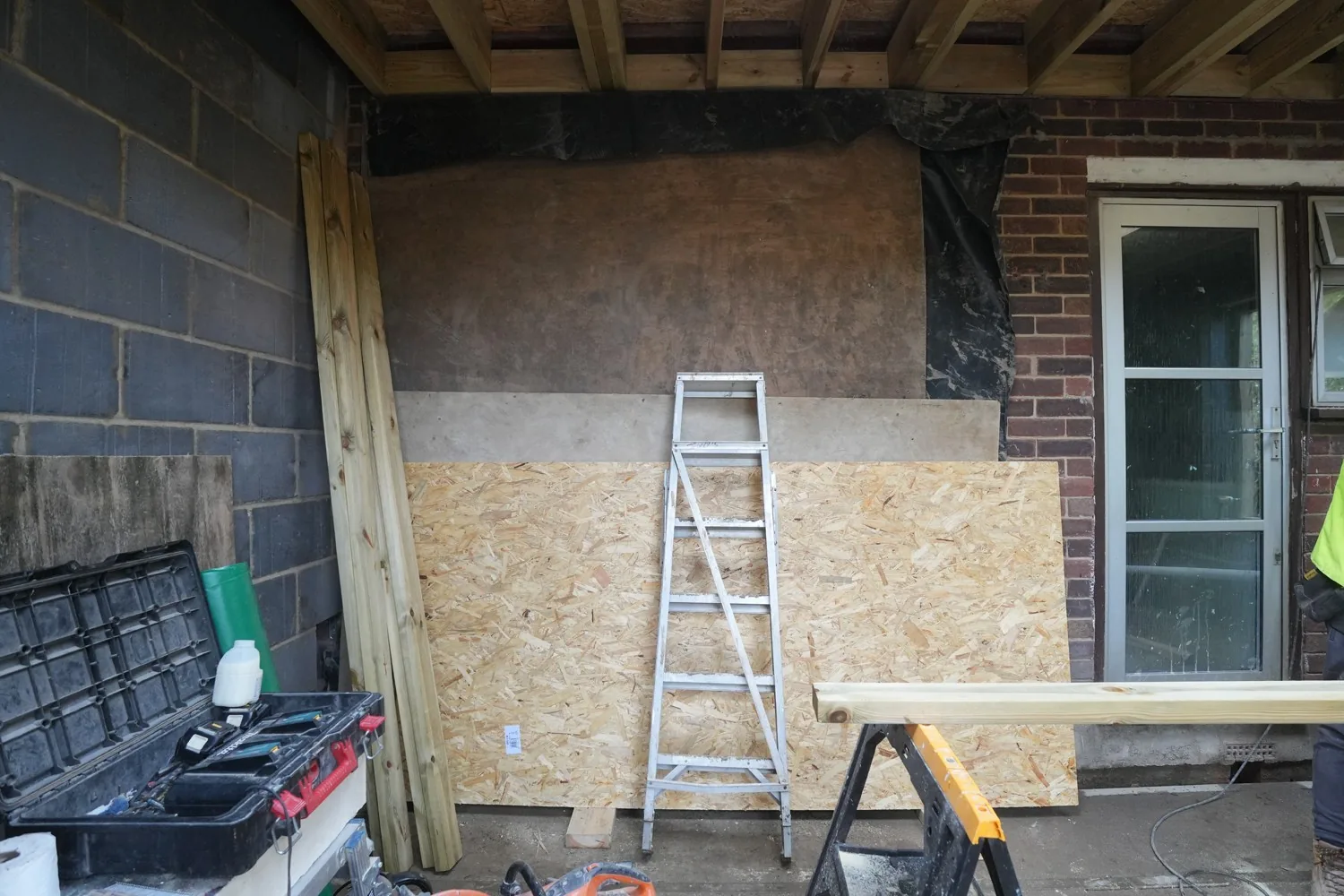 New roof joists over the Billericay extension, photographed from inside the build.